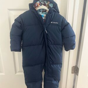 Columbia Dark Blue Puffer bodysuit with Patterned Lining